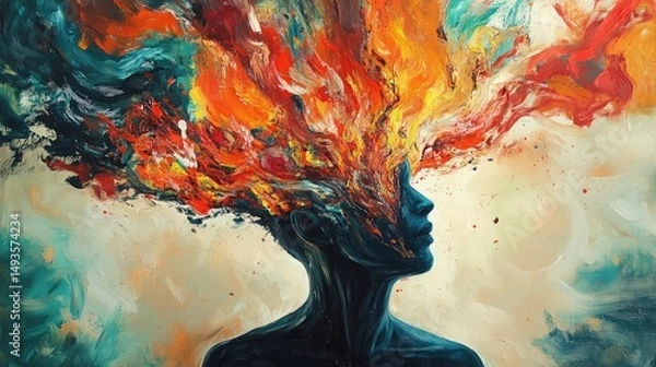 Obraz Abstract painting of a person with colorful flowing hair design