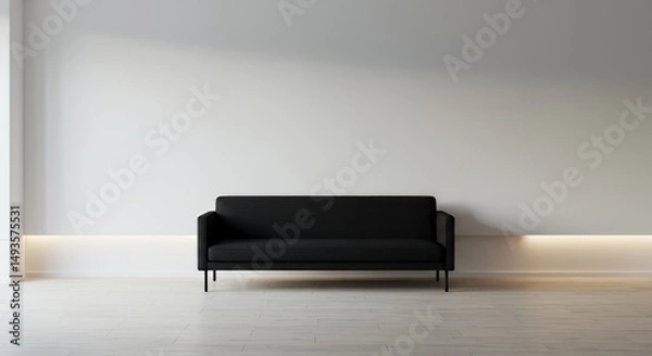Fototapeta Sleek Monochromatic Sofa in Minimalist Hotel Lobby Exuding Calm and Sophisticated Luxury with Clean White Walls and Subtle Lighting Accents