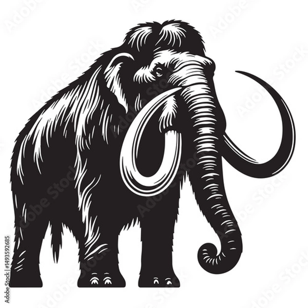 Obraz Black Color Mastodon Silhouette Vector Illustration, Solid White Background. minimal vector design