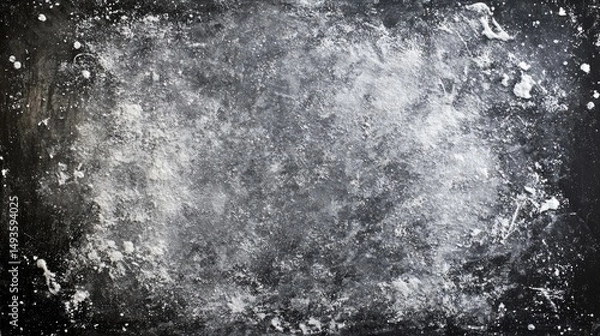 Obraz White flour scattered on a dark surface, baking ingredient