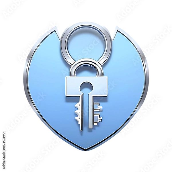 Obraz A light blue heart-shaped icon featuring a key and lock.