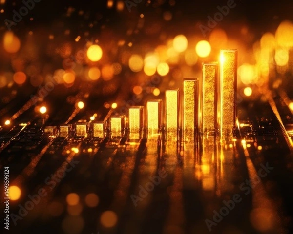 Fototapeta Abstract Golden Bar Chart Showing Business Growth and Success growth success business golden finance