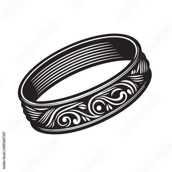 Obraz Black Color Bangle Silhouette Vector Illustration, Solid White Background. minimal vector design