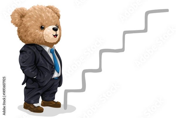 Fototapeta Business teddy bear standing in front of stairs