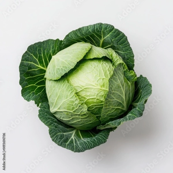 Fototapeta Fresh green cabbage head isolated on a white background