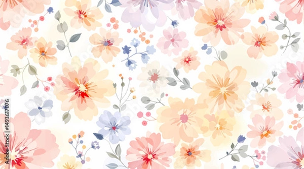 Obraz Seamless floral pattern watercolor, Colorful watercolor flowers background