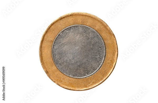 Obraz Old Bimetallic Mockup Coin Isolated on White Background. Clipping Path.