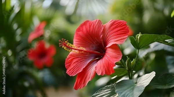Obraz red hibiscus flower in garden