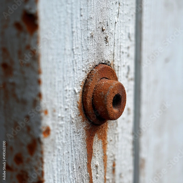 Obraz Rusty metal detail on weathered wood surface