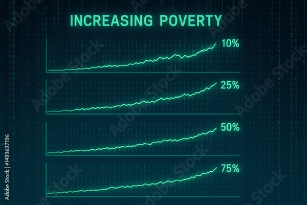 Fototapeta A visual representation of increasing poverty rates, showcasing trend lines at various percentages. This graphic illustrates the growing concern of socioeconomic disparities.