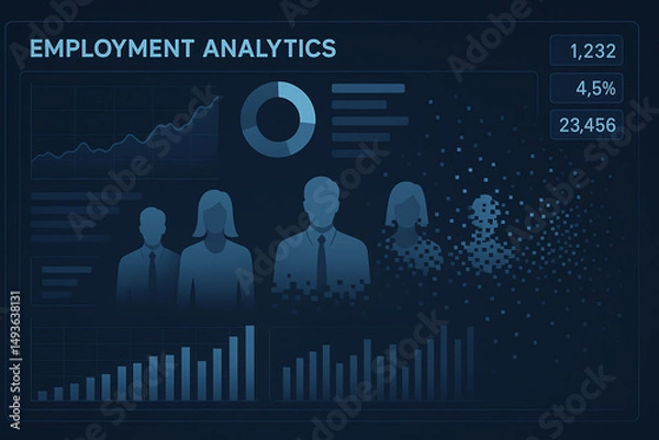 Fototapeta A visual representation of employment analytics showcasing data trends and workforce statistics. Ideal for presentations on human resources and organizational performance metrics.