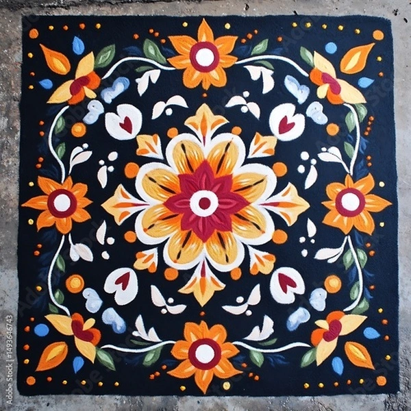 Obraz Vibrant floral pattern design on dark background.