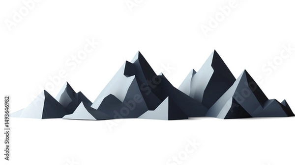 Fototapeta Geometric Polygonal Mountain Range PNG with Symmetrical Peaks on Transparent Background for Digital Illustration Use

