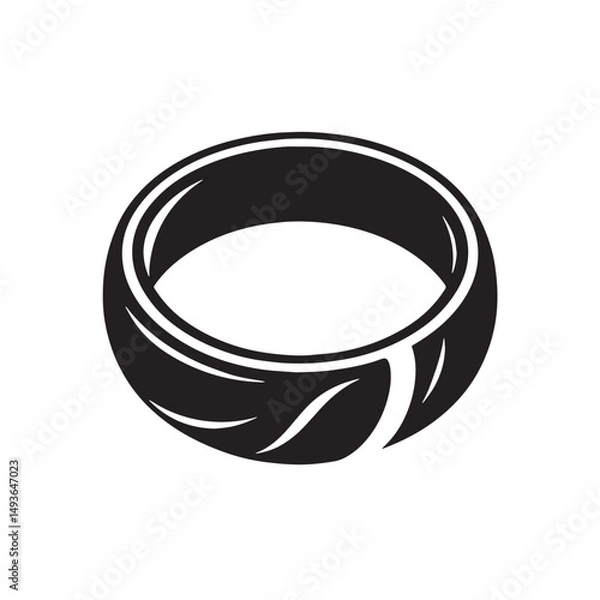 Obraz Black Color Ring Silhouette Vector Illustration, Solid White Background. minimal vector design