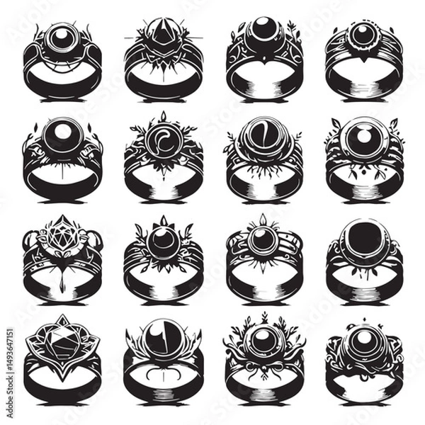 Obraz Black Color Ring Silhouette Vector Illustration, Solid White Background. minimal vector design