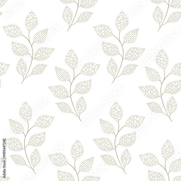 Fototapeta Seamless white and grey floral background with leaves. Hand drawn minimal abstract organic shapes pattern. Delicate vector white abstact pattern with grey leaves.