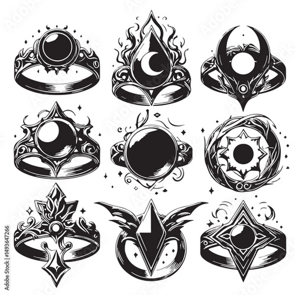 Obraz Black Color Ring Silhouette Vector Illustration, Solid White Background. minimal vector design