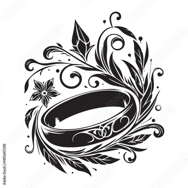 Obraz Black Color Ring Silhouette Vector Illustration, Solid White Background. minimal vector design