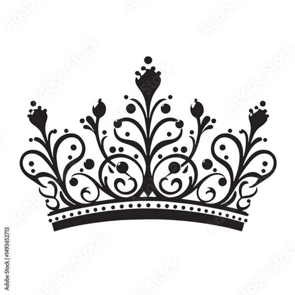 Obraz Black Color Tiara Silhouette Vector Illustration, Solid White Background. minimal vector design