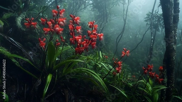 Obraz red flower in the rain