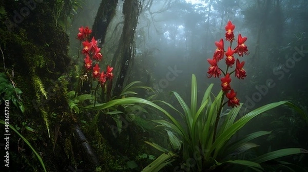 Obraz red flower in the rain