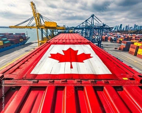 Obraz Canadian Flag Shipping Container Port.