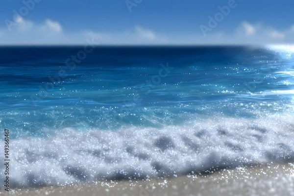Obraz Vibrant ocean waves crashing on shore, clear blue skies above, perfect for beach-themed content and relaxation visuals.