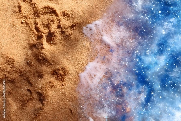 Obraz Abstract landscape of swirling colors, warm sandy tones blending with cool blues, ideal for artistic backgrounds or atmospheres.