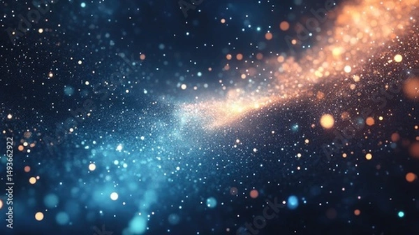 Fototapeta Abstract sparkling lights and bokeh effects in blue and orange tones