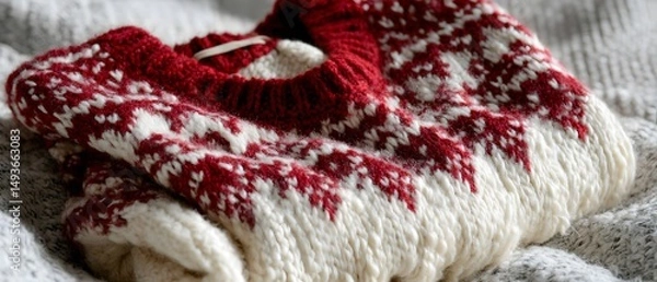 Obraz Cozy knitted slippers, warm and colorful wool footwear, perfect for home relaxation, inviting and comfortable atmosphere.