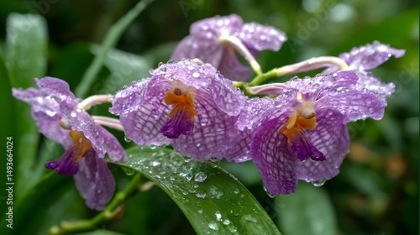Obraz Vibrant purple orchids in lush greenery, delicate petals showcasing nature's beauty, perfect for an elegant floral theme.