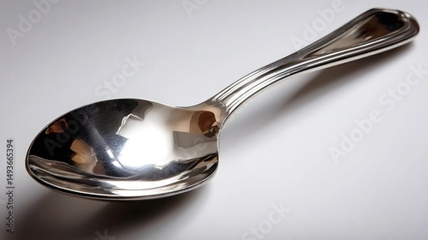 Obraz Shiny silver spoon, elegant design reflecting light, perfect for kitchen settings, adds sophistication to dining experience.