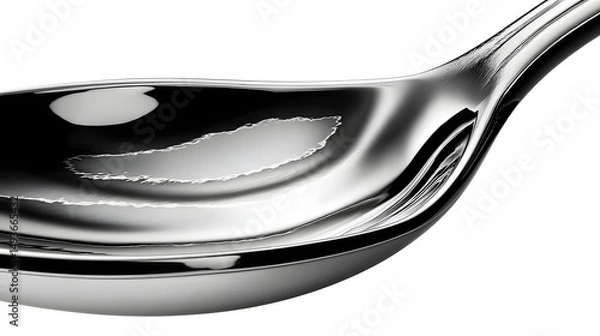 Obraz Shiny metal spoon, sleek design with polished surface, perfect for culinary presentations or kitchen decor, ideal for branding.