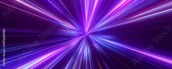 Fototapeta High speed traffic of flying neon colorful lines. Sci-fi digital illustration electric move of dynamic streaks in dark backdrop. 3d illustration