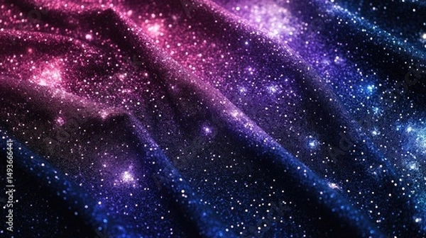 Fototapeta Cosmic fabric with sparkling stars in pink, purple, and blue gradient