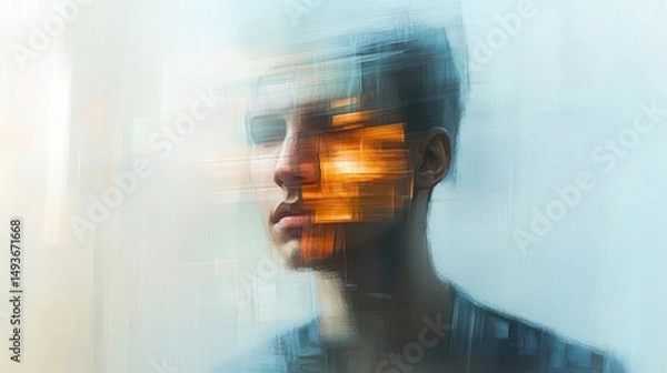 Fototapeta Abstract portrait of a person with orange and blue tones, art style