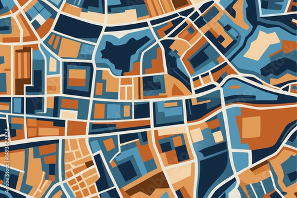 Fototapeta Abstract city map illustration displaying buildings and road networks in graphic style