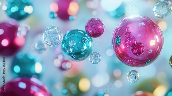 Fototapeta Abstract colorful transparent spheres with blurred background