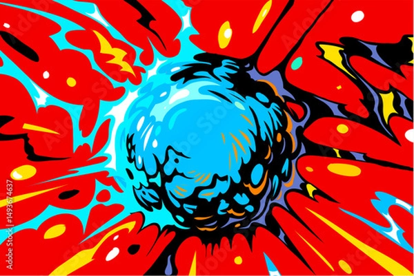 Obraz Comic book explosion, boom. Creative cartoon art design. Hand drawn vbector illustration 