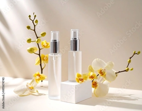 Fototapeta Cosmetic products display in elegant setting