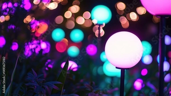 Fototapeta Illuminated garden lights create a magical night atmosphere