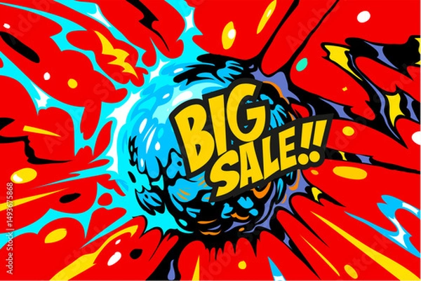 Obraz Comic book boom, explosion. Creative cartoon art design. Hand drawn vbector illustration 