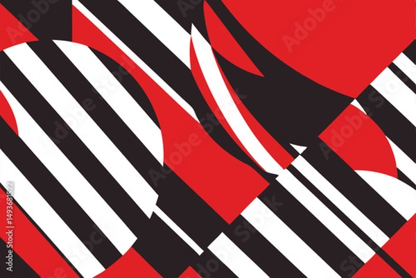 Fototapeta Abstract geometric red black and white strips and shapes background design