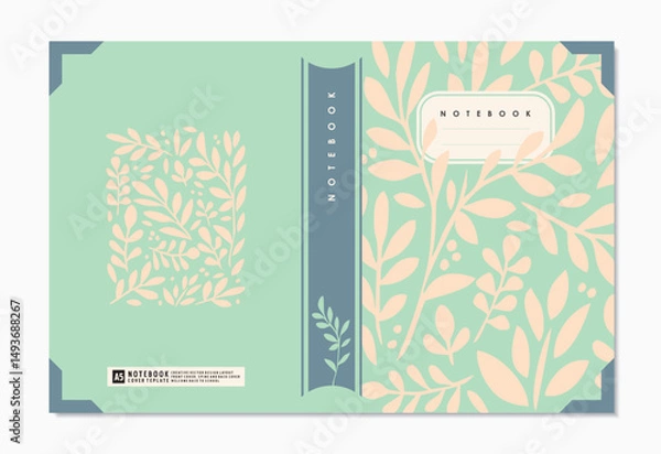 Obraz Plants and leaves school notebook cover template with floral pattern. Creative vector background design with botany graphic. 