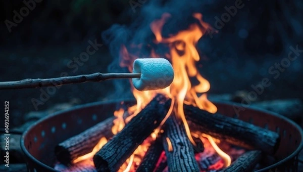 Fototapeta Roasting marshmallows in the flames.