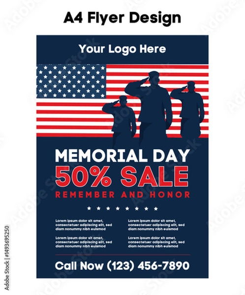Fototapeta Memorial Day with American Flag Background Banner. Vector Illustration. U.S. Flag. United States Flag, USA army soldiers saluting, Greeting card for Veterans Day, Independence Day, Remember and Honor.