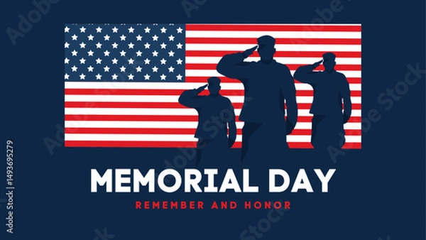 Fototapeta Memorial Day with American Flag Background Banner. Vector Illustration. U.S. Flag. United States Flag, USA army soldiers saluting, Greeting card for Veterans Day, Independence Day, Remember and Honor.