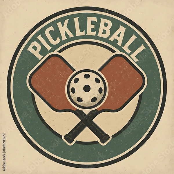 Fototapeta Retro Pickleball Icon with Vintage Paddles and Ball