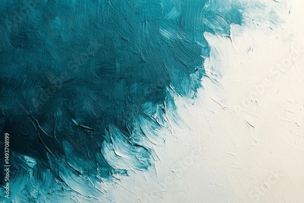 Fototapeta Abstract Teal and White Impasto Oil Painting Texture A Dramatic Blend of Deep Teal and Creamy White Brushstrokes