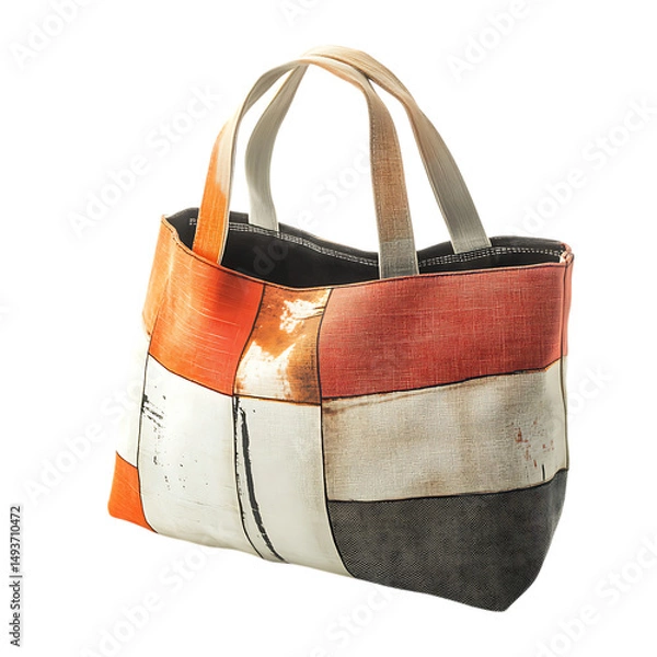 Fototapeta Trendy Canvas Bag with a Contemporary Print and a R Isolated on Transparent Background
